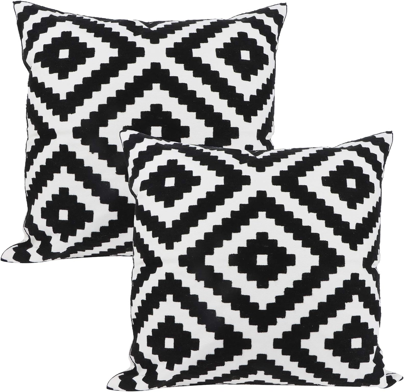 – 2Pack Throw Pillow Covers 18x18 inches Simple Black White Geometric Pattern Pillowcase Decorative Embroideried Cushion Covers for Holiday Home Bedroom Car Sofa Couch Decor