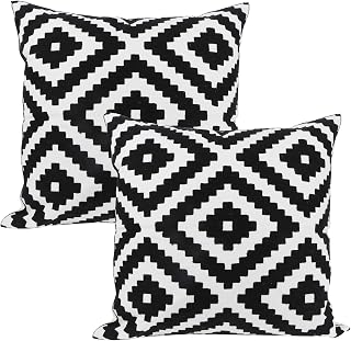 Poluka 2Pack Throw Pillow Covers 18x18 inches Simple Black White Geometric Pattern Pillowcase Decorative Embroideried Cushion Covers for Holiday Home Bedroom Car Sofa Couch Decor