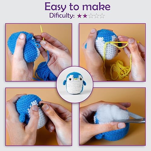Miniatura 5 de A-URA Kit de ganchillo para principiantes, niños y adultos, kit de ganchillo premium de 4 patrones de animales para principiantes con hilo de tubo