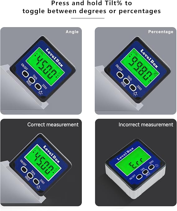 Digital Inclinometer Angle Finder Gauge, IP54 Digital Electronic Protractor Bevel Gauge, Inclinometer Angle Cube Level Box with LCD screen for Woodworking, Table Saw and etc (Blue)