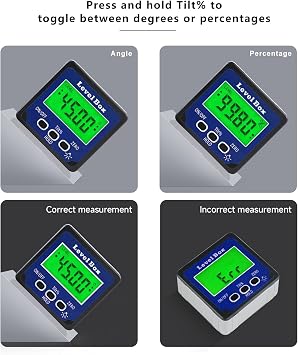 Digital Inclinometer Angle Finder Gauge, IP54 Digital Electronic Protractor Bevel Gauge, Inclinometer Angle Cube Level Box with LCD screen for Woodworking, Table Saw and etc (Blue)