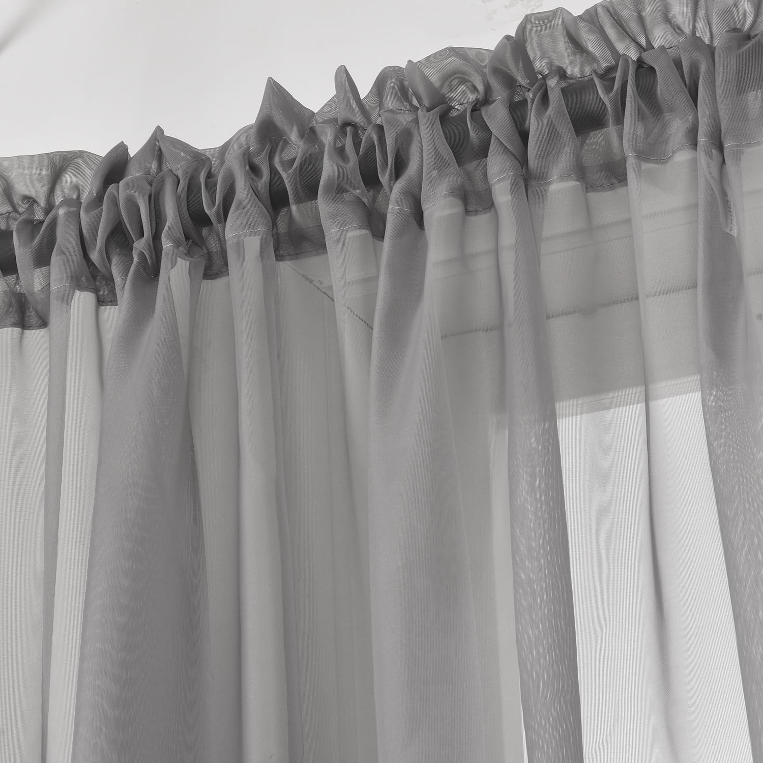 Aquazolax Small Grey Curtains for Bedroom Pair of 54x63 inch Net Door Window Coverings Sheer Window Panel Drapes for Privacy with Tieback 137x160cm - Image 3