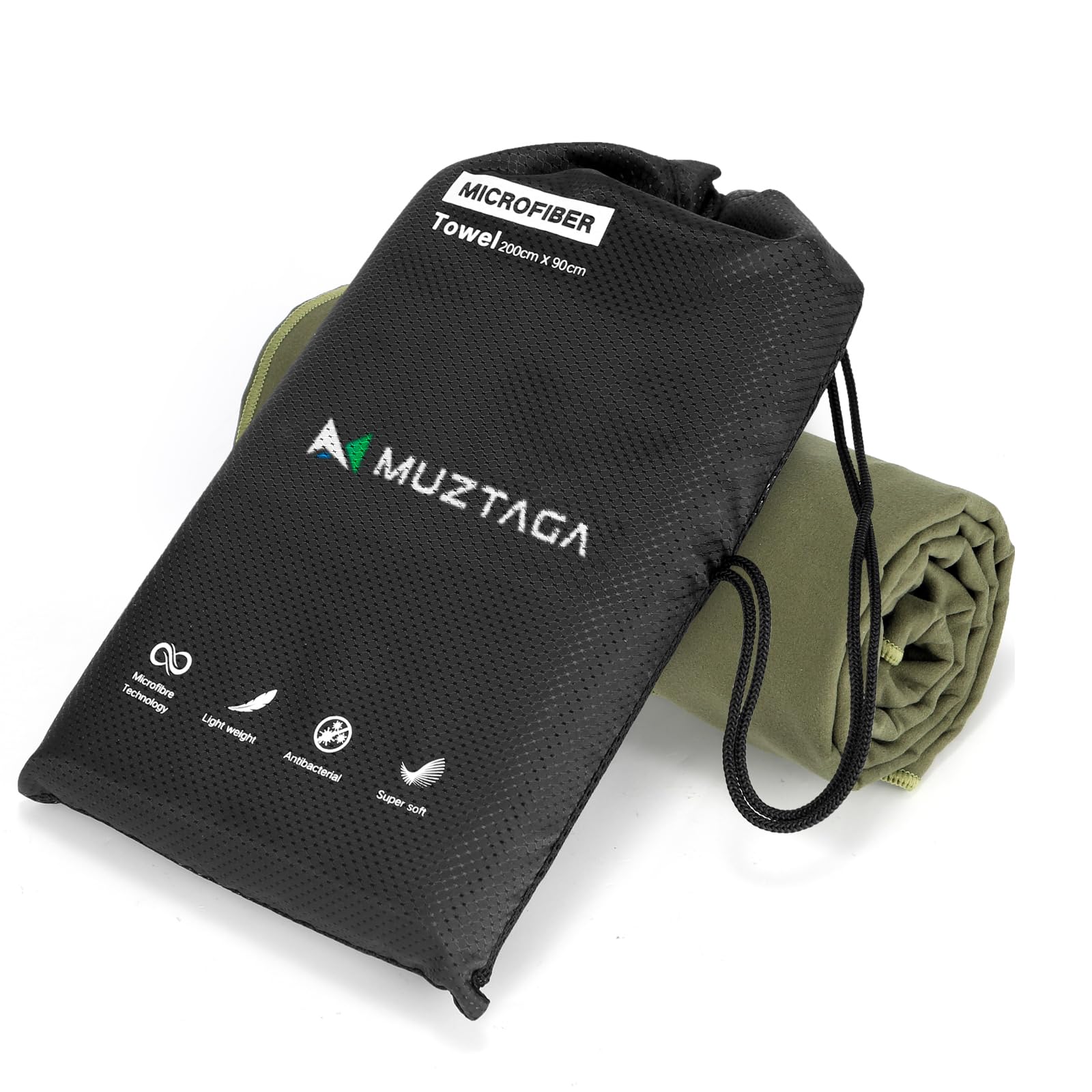 Muztaga Microfibre Towel for Travel, Camping, Hiking, Backpacking, Shower – Quick Dry, Ultra Compact, Lightweight & Super Absorbent(Army Green,130x70cm)