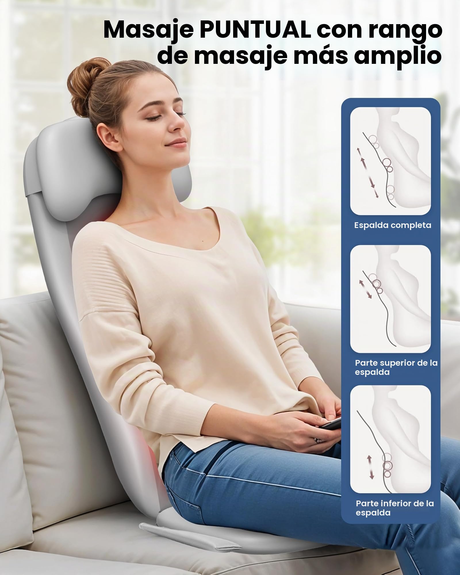 COMFIER Funda para Asiento de Masaje Shiatsu, Masajeador Cervical y Espalda, Colchoneta de Masaje con Función Calor, 3 Intensidades, para el Hogar y la Oficina