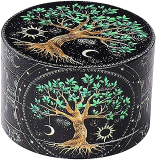 Spespo Kräutermühle, große Gewürzmühle, 63 mm, 4 Schichten, Vollfarbmalerei, Metallmühle mit Pollenschaber (Tree Design)