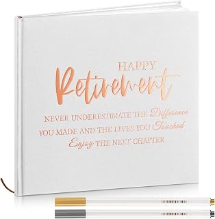 Resholder 2026 Retirement Guest Book with 2 Markers - 8.7" Square Hardcover Signing Memory Book, Elegant White Gold Retirement Party Gift for Women Men Teachers