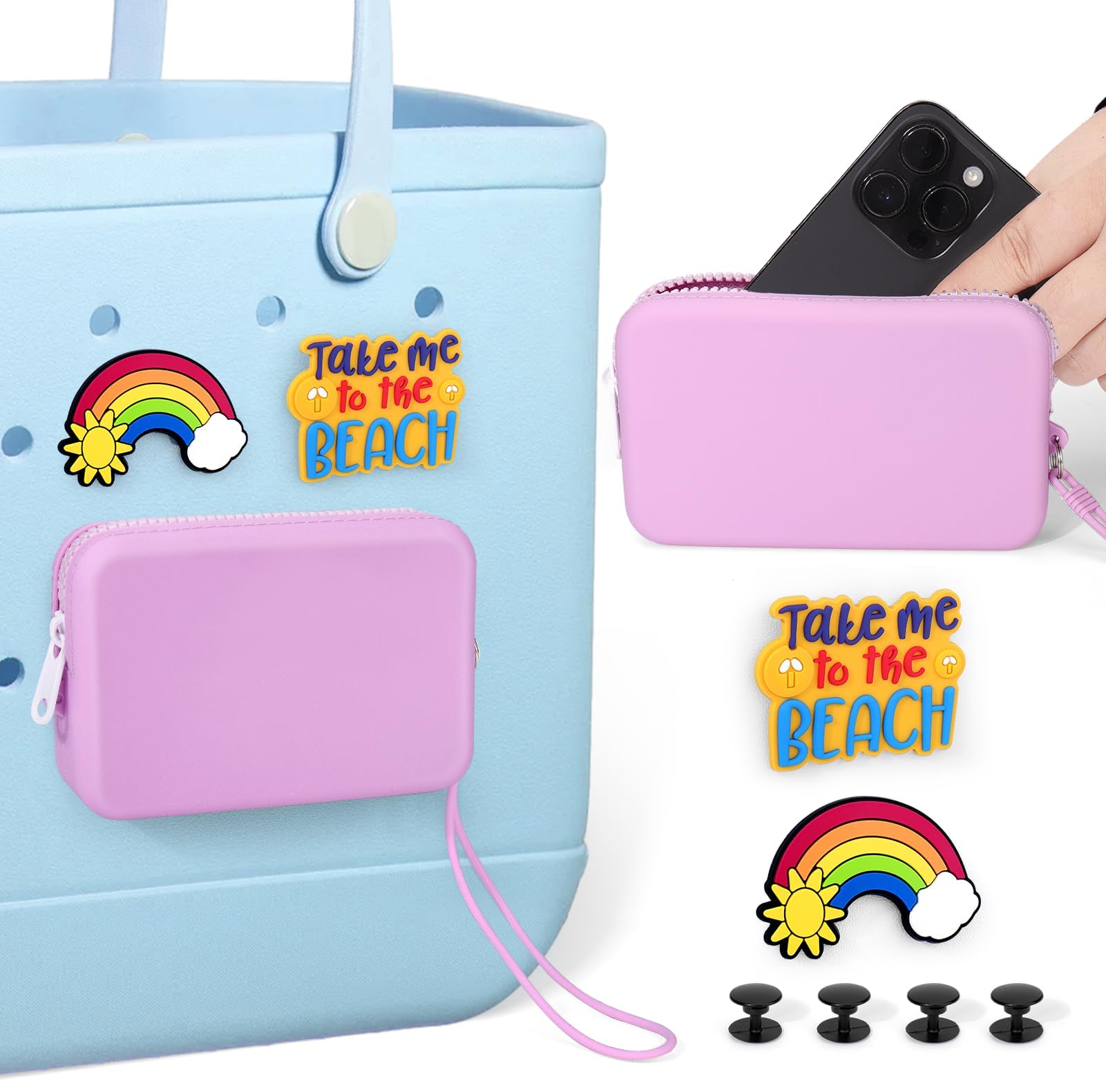 Mity rain Phone Holder for Bogg Bag - Portable Insert Wallet Pouch for Bogg Bag Accessories with Lanyard, Inside&Outside Organize Charms for Beach Everything Compatible with iPhone and Android