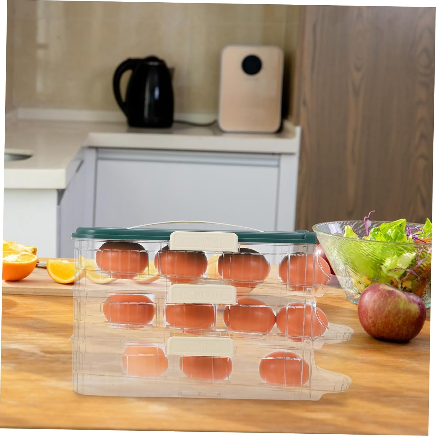 Automatic Rolling Egg Holder 3-Layer Refrigerator Egg Storage Rack Lid Large Capacity for Home Kitchen Organization