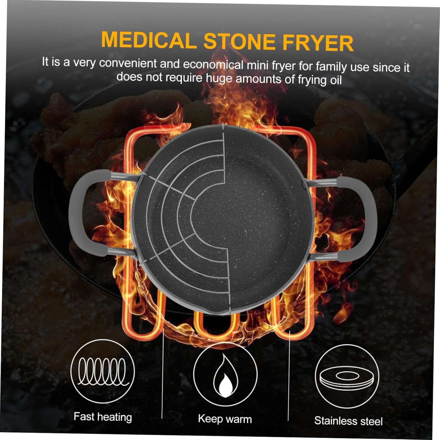 Cabilock Japanese Style Deep Fryer Pot with Oil Drain Rack Nonstick Coating Deep Frying Pan for Chicken Wings Fish Tempura and Potato Chips Family Picnic Camping Use