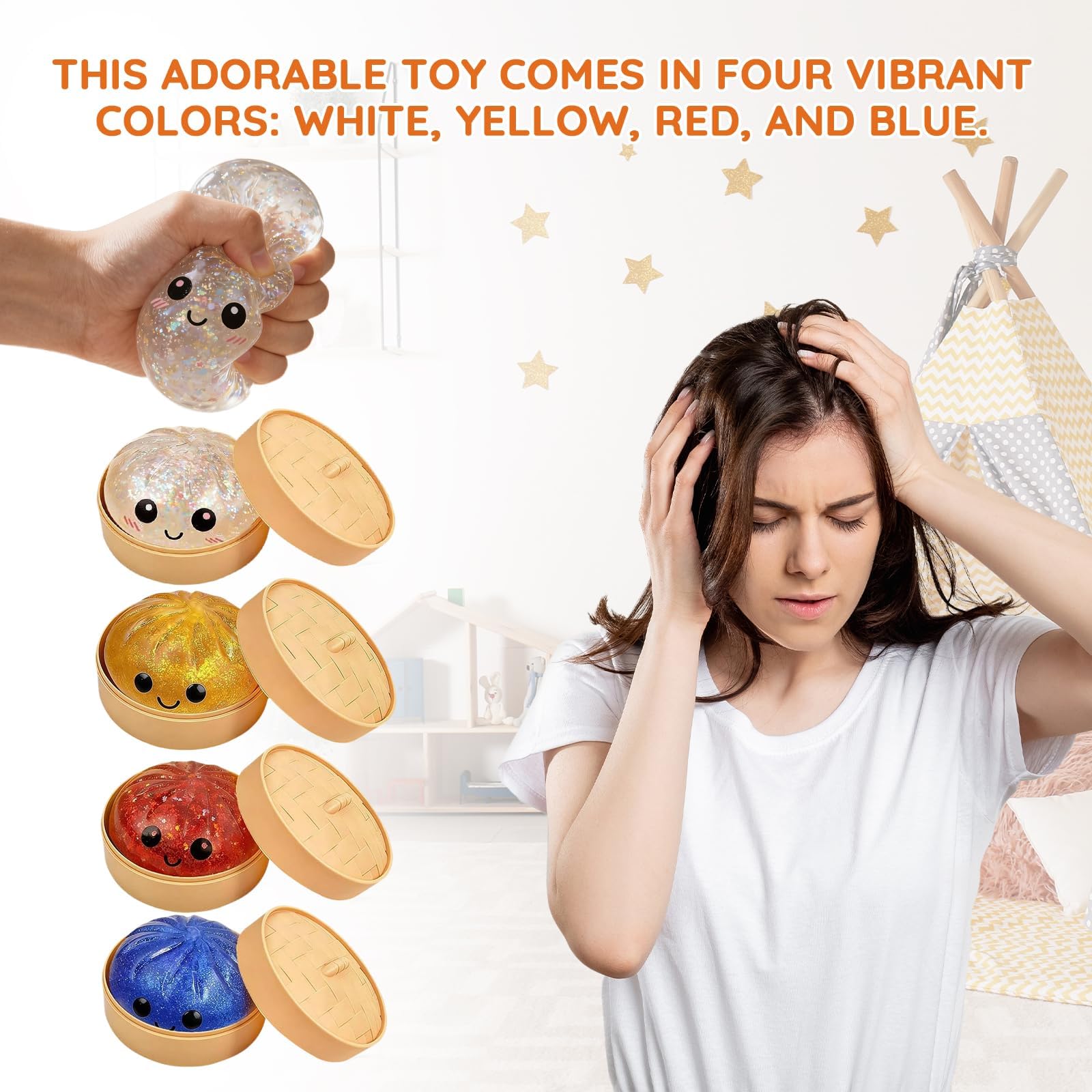 Glitter Dumpling Squishy Toy With Steamer Box, Cute Dumpling Squishies Stress Ball, Soft Squeeze Decompression Dough - Image 5