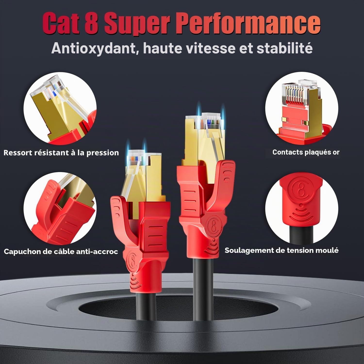 Cat 8 Câble Ethernet 15M, Haut Debit Blindé Rj45 Cable Réseau 15 Mètres | Cat8 Rj45 Noir Extérieure Intérieur 40Gbps 2000MHz, POE 26AWG SFTP Gigabit Cable Internet LAN pour Routeur Modem