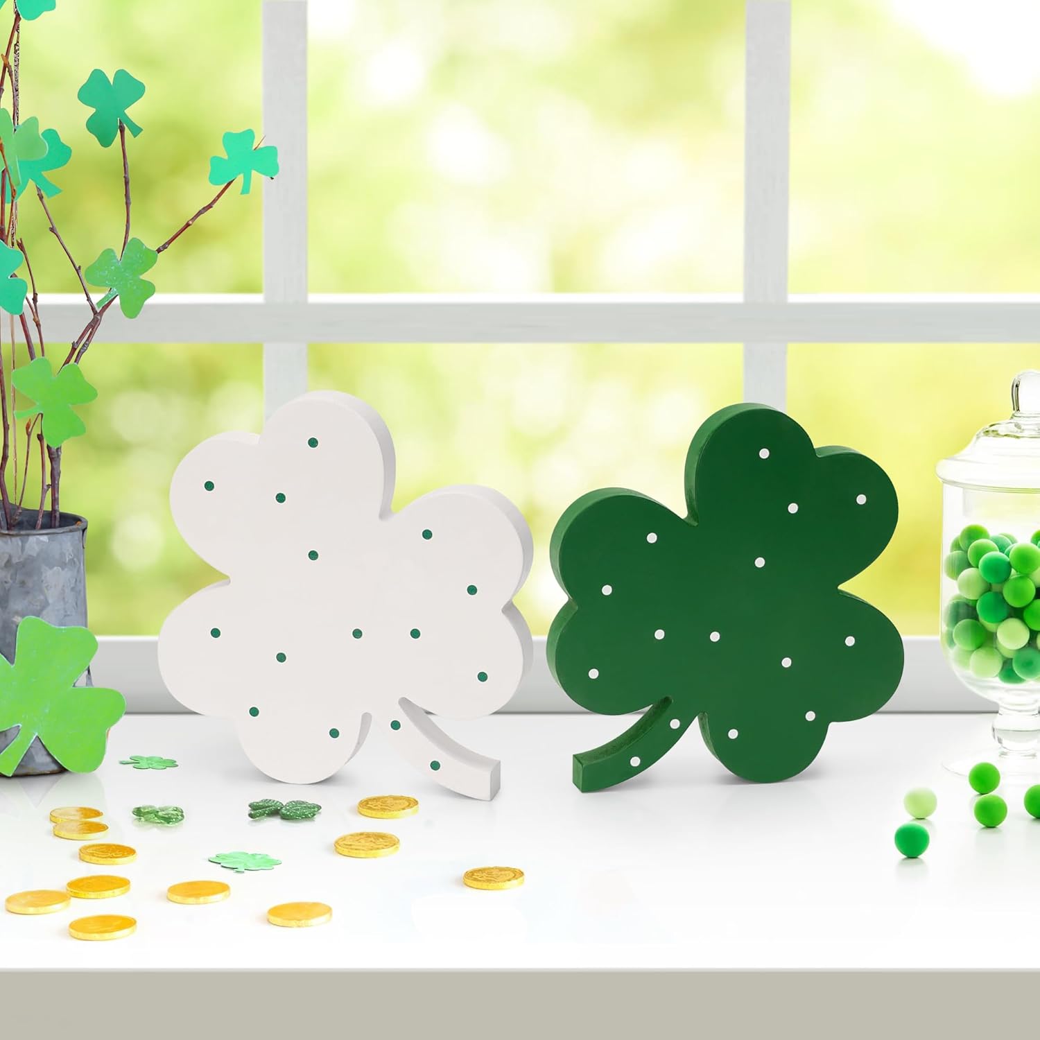 AKEROCK St Patricks Day Decor, Wooden Shamrock Decor for Table, Tiered Tray, Office Desk, Mantle Saint Patricks Day Decorations for the Home, 4 PCS Shamrock Decorations - Image 4