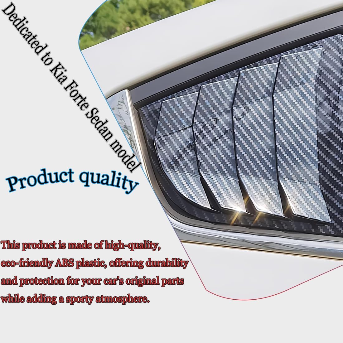 MUXEE 2PCS Print Rear Side Window Louvers Air Vent Scoop Shades Cover Blinds Trim for Kia Forte 2014 2015 2016 2017 2018 - ABS Carbon Fiber Sport Interior Accessories