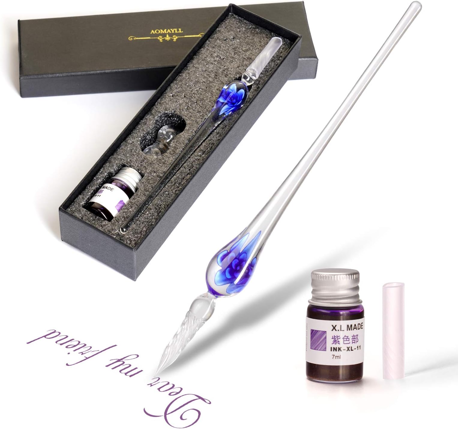 Glass Dip Pen Set,Calligraphy Pen,Crystal Signature Pen for Art, Writing, Signatures -Decoration and Business Gift