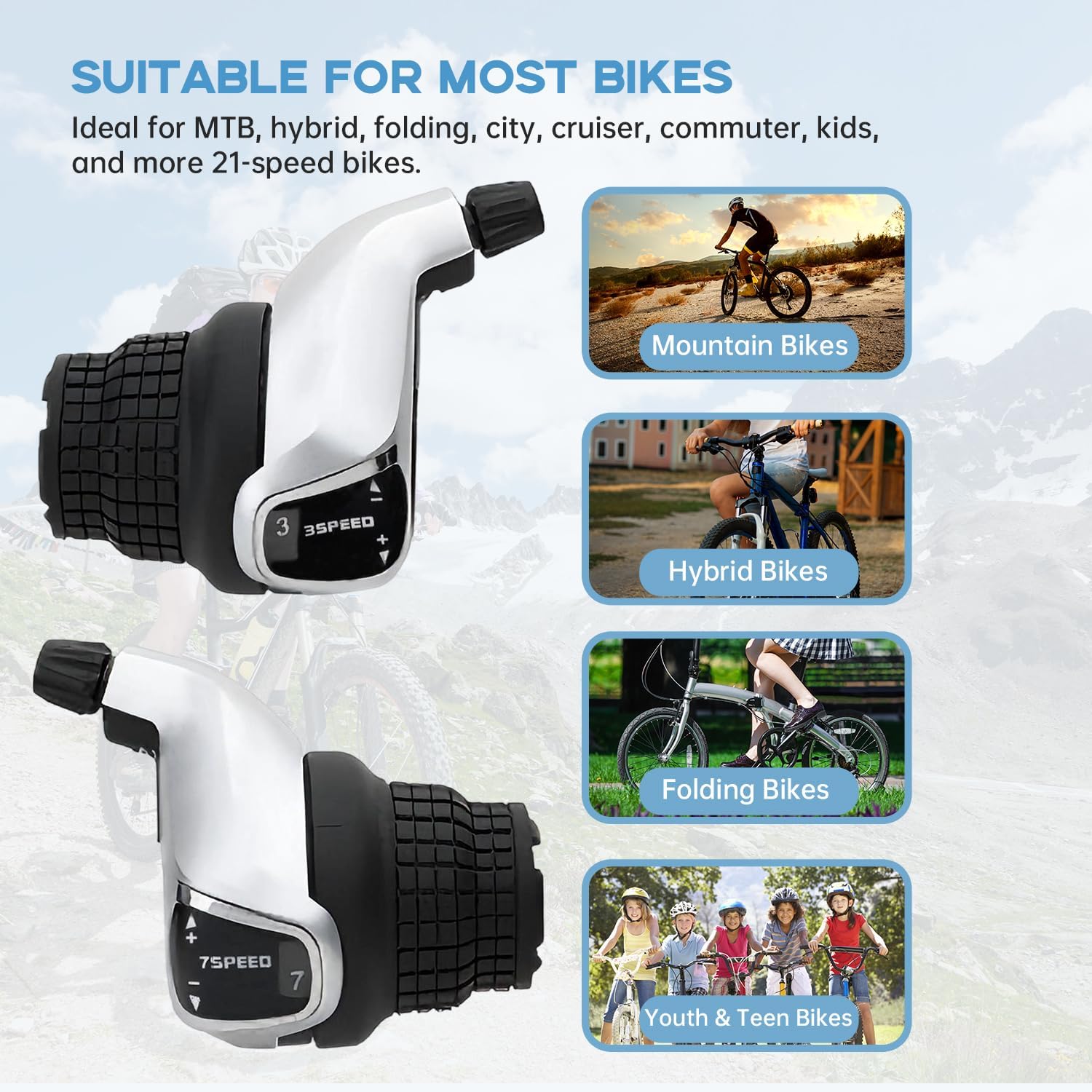 RS45-3x7 21 Speed Grip Shifter Set with Gear Indicator Bike Shifter | RS45-3x7 21 Speed Grip Shifter, Gear Indicator, Left 3 Right 7 Speed, MTB Bicycle Parts, 22.2mm Handlebar
