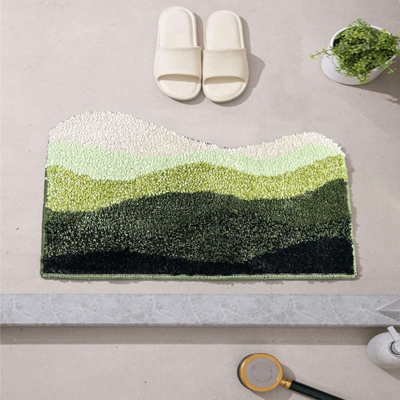 50 * 80cm Corrugate-Shaped Bedroom Rug Bath Rug Soft Fluffy Bedside Carpet Floor Pad Mat Doormat Home Room Decor(Green,40x60cm)