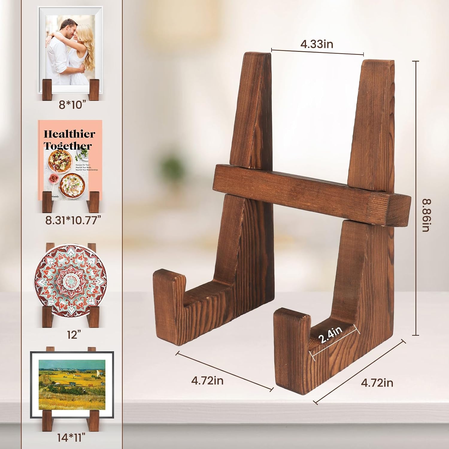 DEBETOOL 8.8" Rustic Wooden Plate Stand for Display