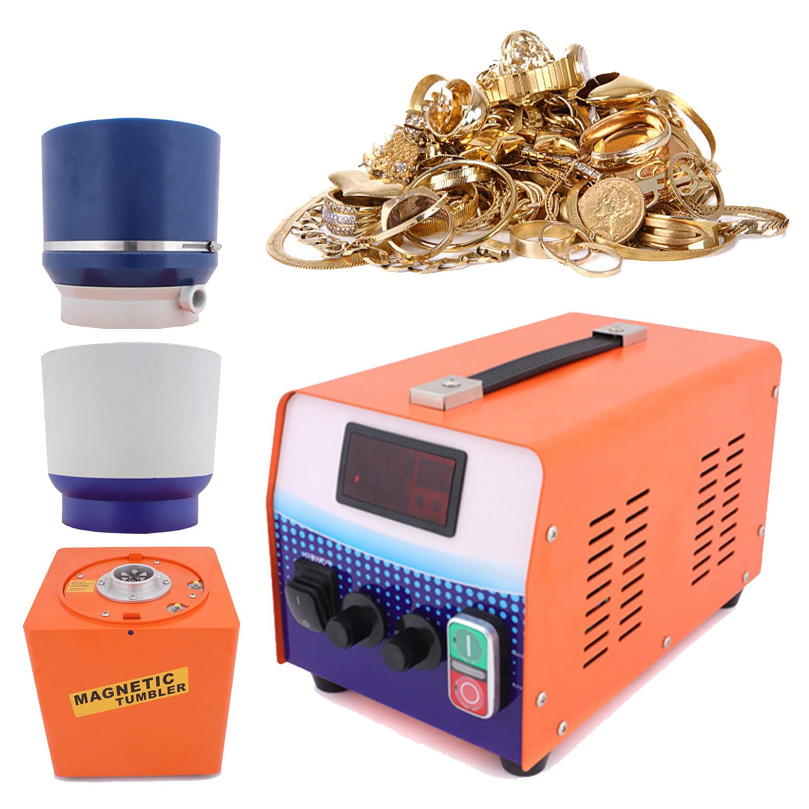 LYDZUSDP Professional Metal Sanding Finisher,Tumbler Grinding Polishing Cleaning,for Deburring/Chamfering/Polishing/Cleaning,Control Panel,Magnetic Tumbler Jewelry Polisher