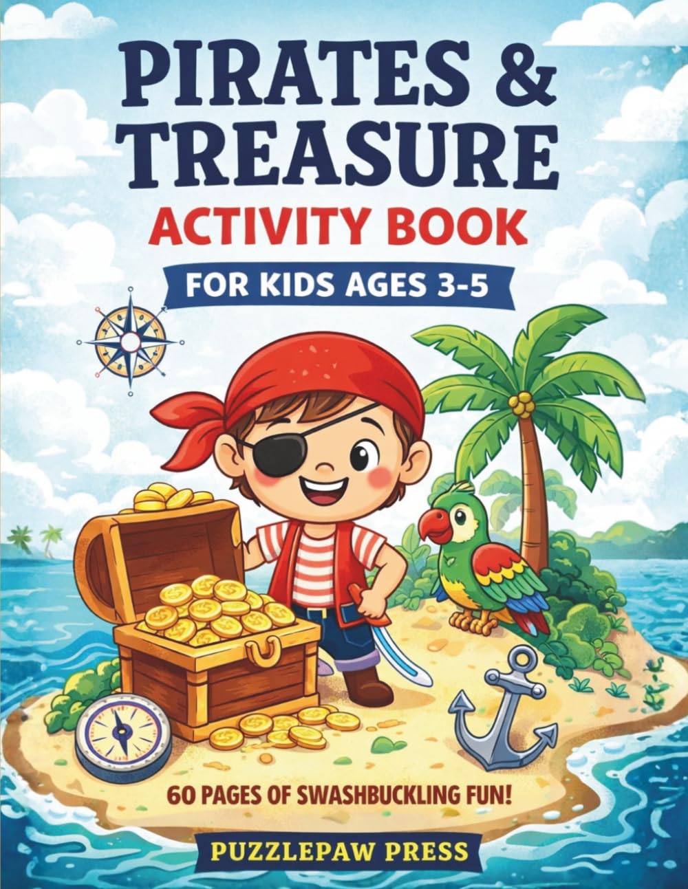 Pirates & Treasure Activity Book for Kids Ages 3-5: A Fun Pirate Workbook with Easy Mazes, Dot to Dot, Tracing, Counting, Matching and Drawing for ... | 60 Pages (Puzzlepaw Activity Books)