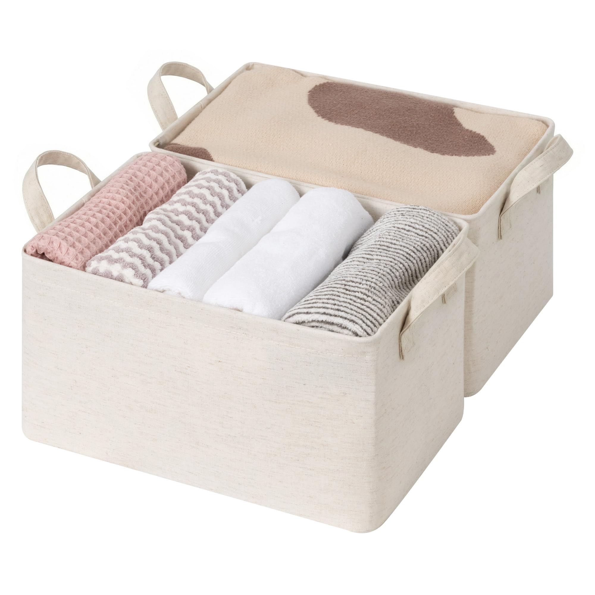 StorageWorks Storage Bins, Shelves Baskets for Organizing, Fabric Closet Organizers with Handles, Metal Frame, Beige?Cotton-linen?, 2-Pack