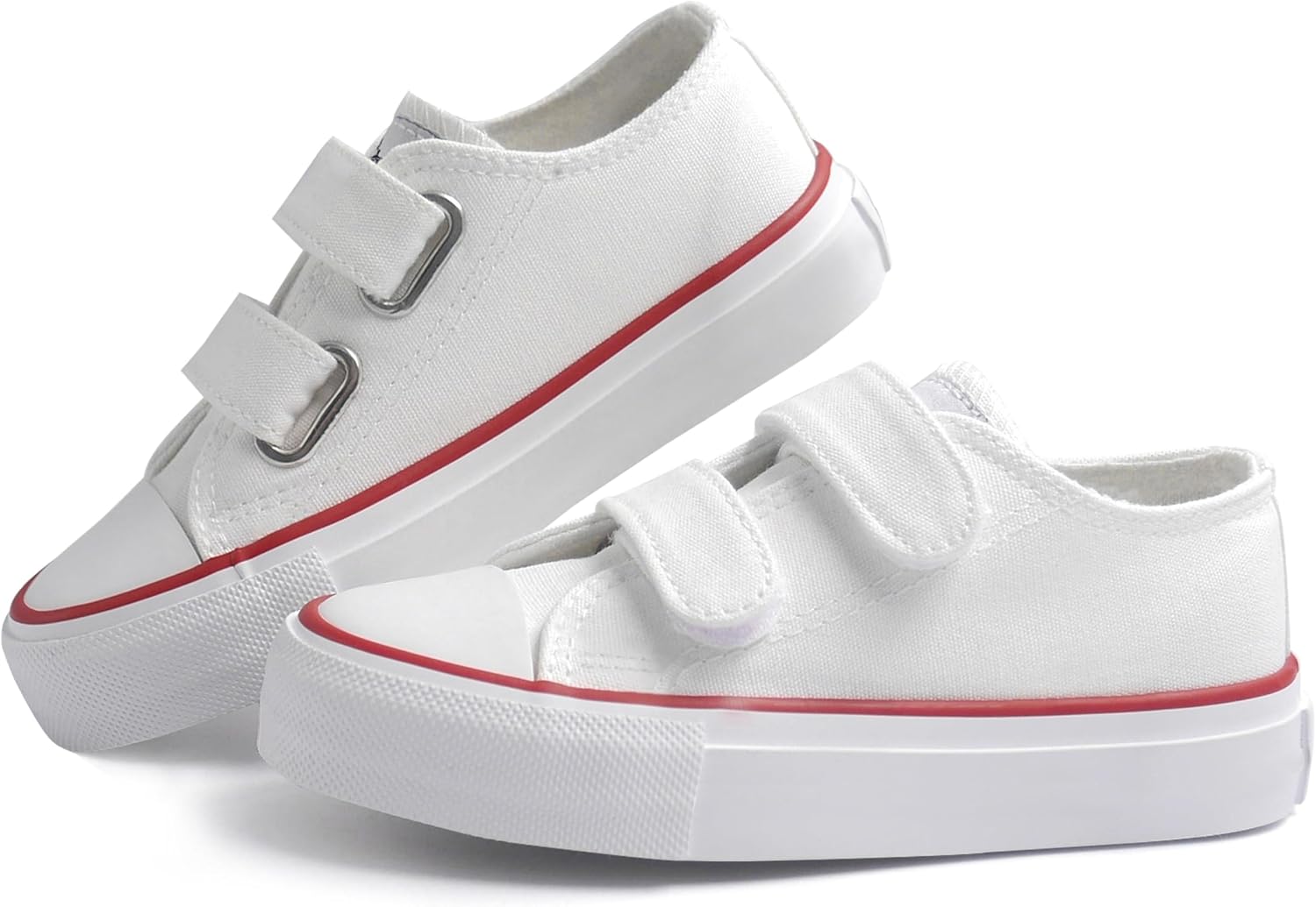 ANTLULU Boys and Girls Canvas Shoes Dual Adjustable Hook and Loop Classic Low Top Kids Sneakers