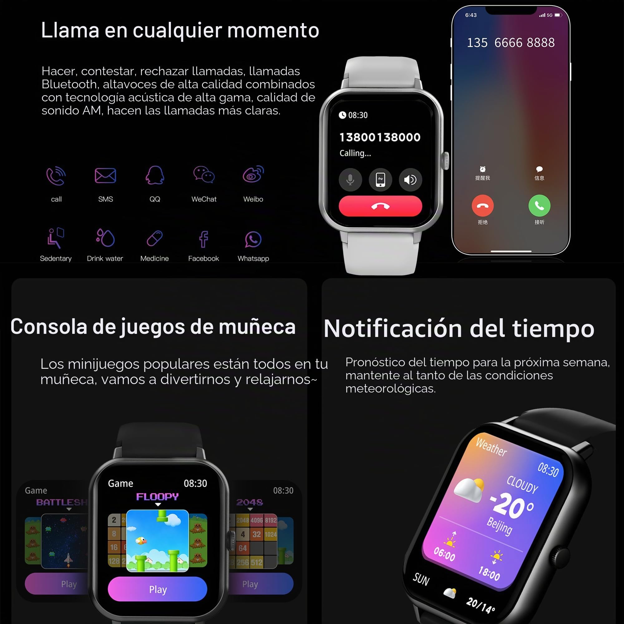 Reloj Inteligente Hombre Recibir y Contestar Llamadas, 1,83" Smartwatch Deportivo con Pulsómetro Presión Arterial, Monito de Sueño, SpO2, Podómetro Pulsera Reloj Impermeable para Android iOS (Plata)