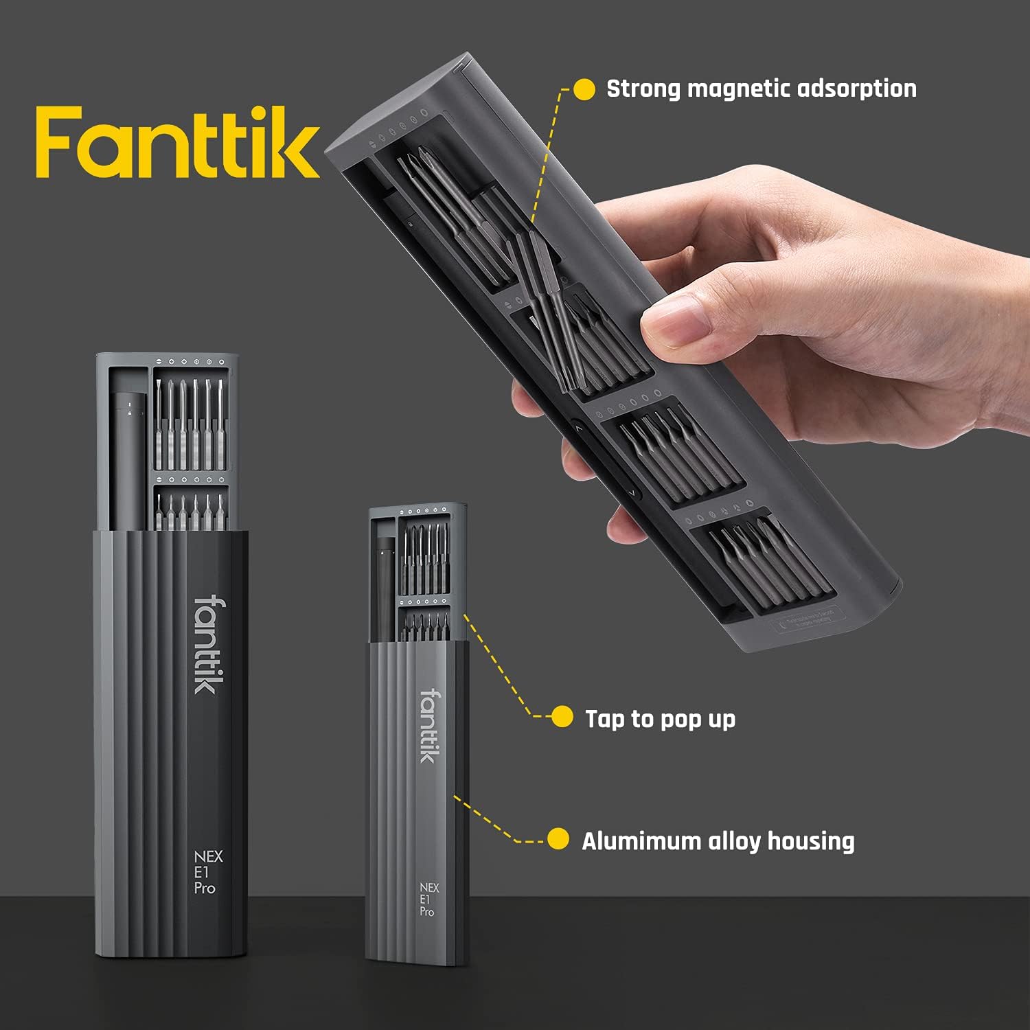 Fanttik Mini Electric Screwdriver, Precision Screwdriver Set with 24 Magnetic Precision Bits, 2 Gears Torque, Cordless, Repair Tool Set for Phone Camera Laptop Watch Computer- E1 PRO : Tools & Home Improvement