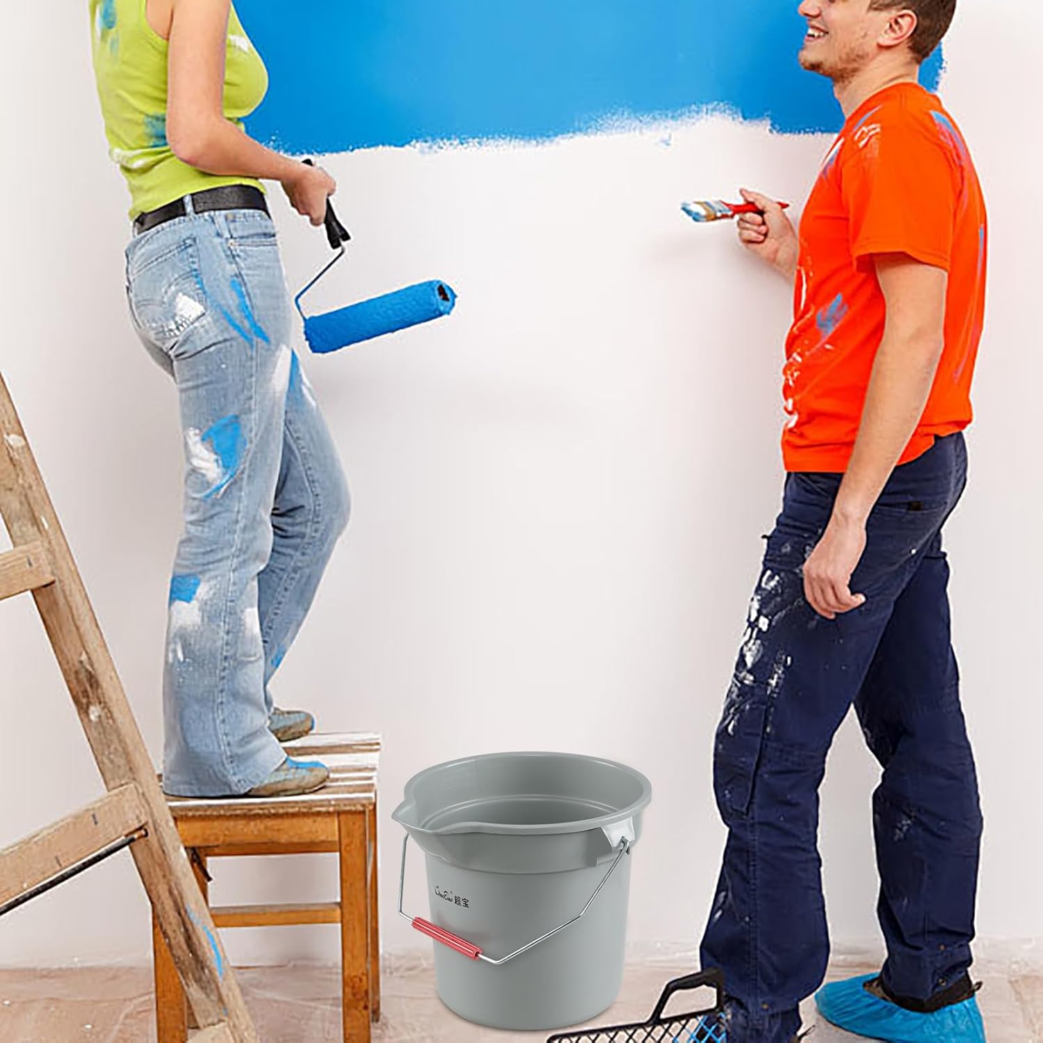 Begale 3.5 Gallon/ 14 Quart Commercial Cleaning Pail, Plastic Round Car Wash Bucket with Handle, Gray, Pack of 4