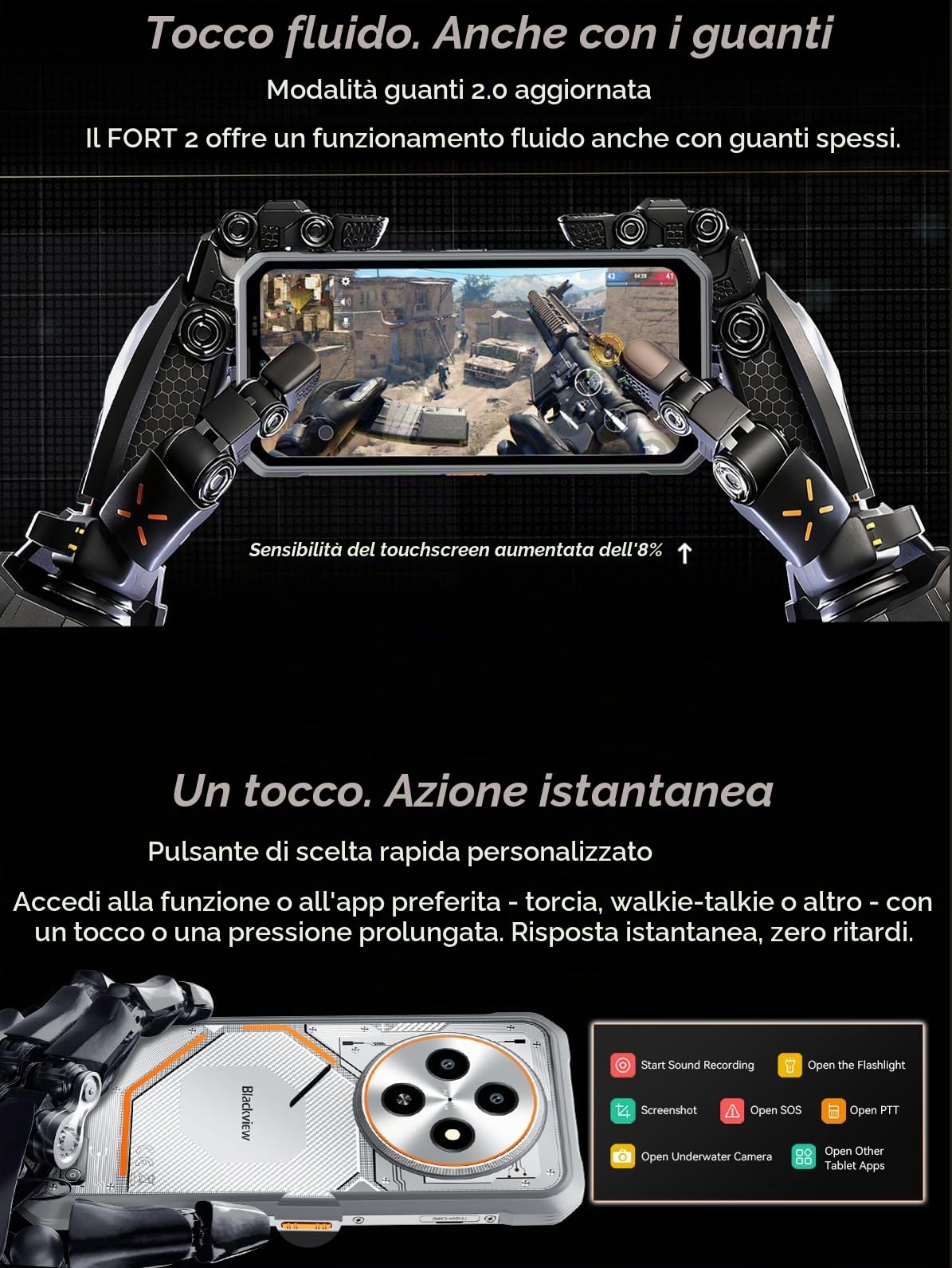 Blackview FORT 2 AI Smartphone Rugged Leggero, Editor di Foto IA, 24GB+256GB, 10,7mm Ultra-sottile, 16MP+13MP, 6,56'' HD+, Telefono Robusto IP68 Antiurto Cellulare, Android 15 DUAL SIM, GPS NFC Nero