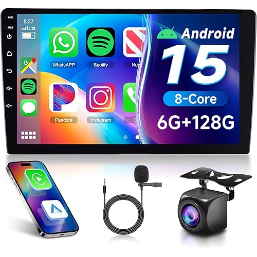 6G+128G 8-Core Android Car Stereo Double Din 10.1 inch Wireless Carplay IPS Touchscreen Car Radio Android Auto Screen with GPS Navi Bluetooth DSP, Mirror Link, WiFi, FM RDS, Backup Camera SWC Driauto