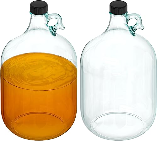 Miniatura 7 de Skywin Tarro de vidrio de 1 galón con tapa, paquete de 2, botella de agua de 1 galón de vidrio con tapa de rosca de 1.496 pulgadas, vidrio de grado