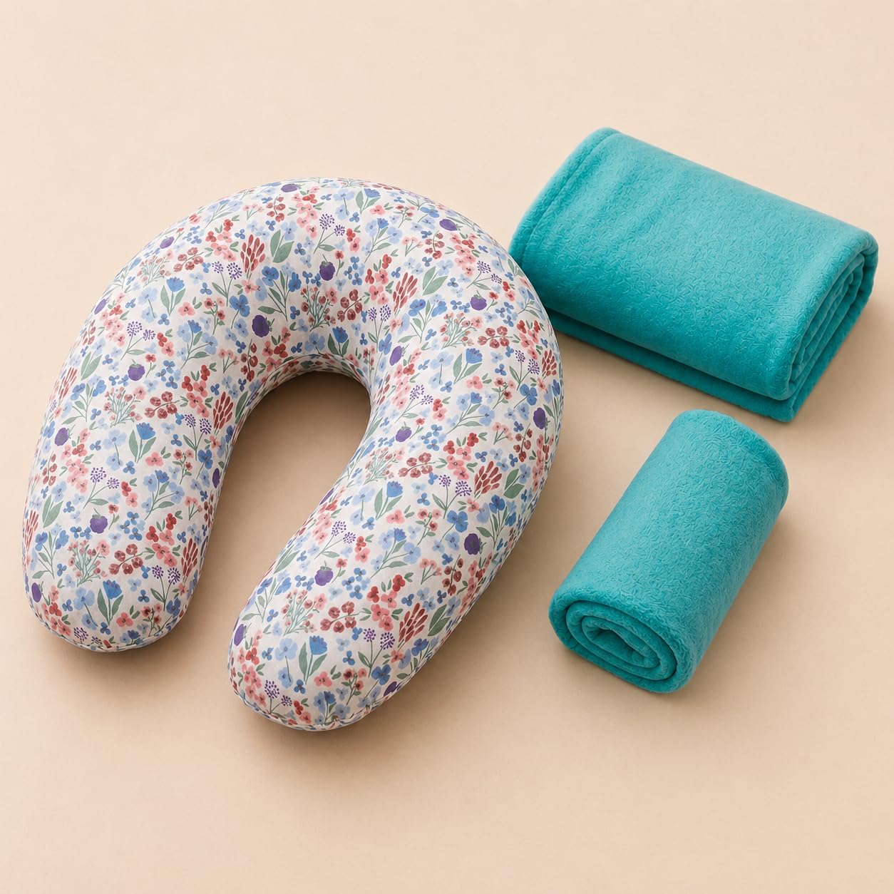 Babysom Schwangerschaftskissen, mitwachsend, 2 Bezüge (Baumwolle, blaue Blume & Minky weich) + Babynestdecke – doppelter Komfort Sommer/Winter – Öko-Tex zertifiziert – XXL 170 cm