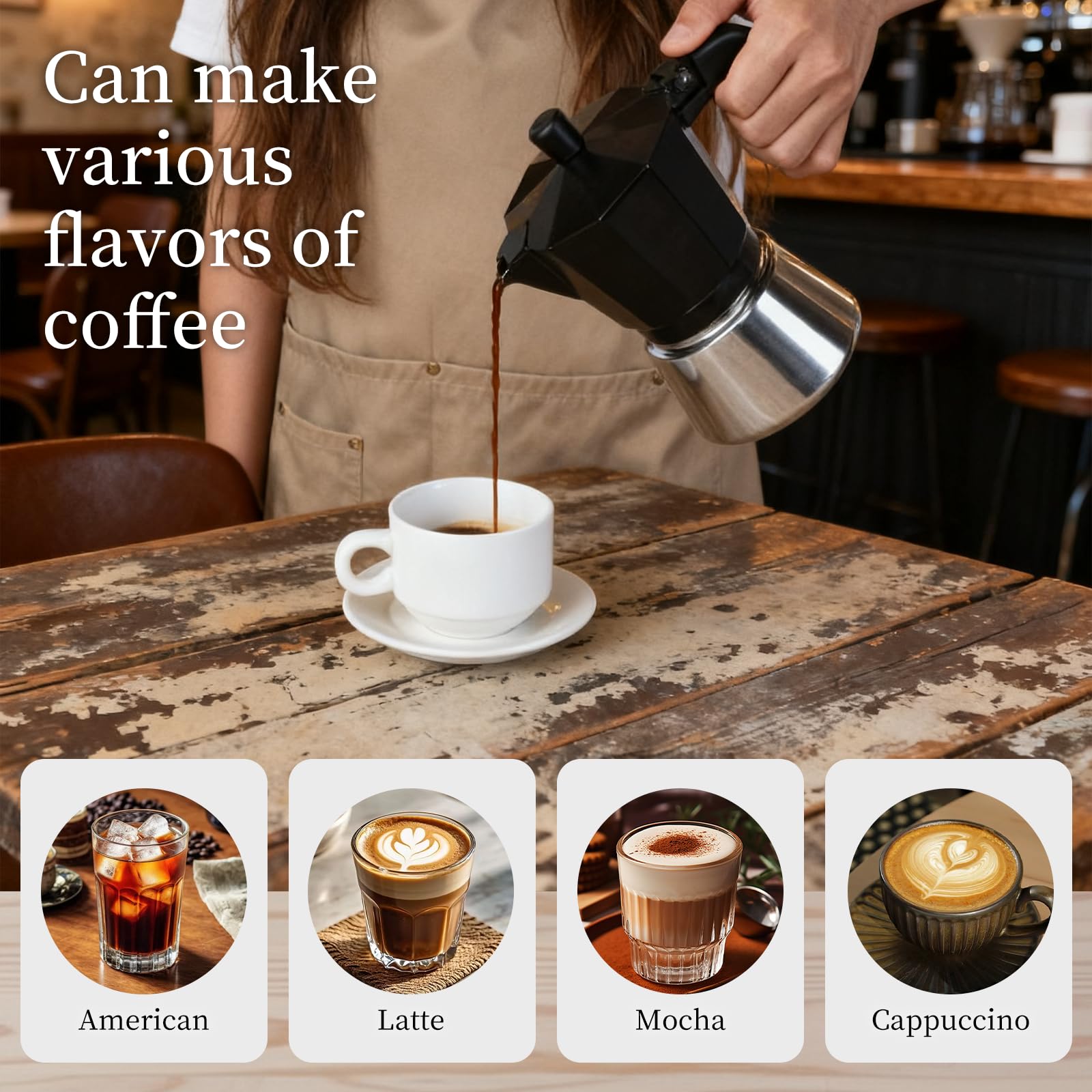 Romon Caffettiera Induzione, Caffè Moka Espresso Elettrica Macchinetta Moke Caffettiere Acciaio Inossidabile, Adatta a Tutti i Tipi di Piatti, 6 Tazze Alluminio per Casa Ufficio Campeggio, Nero 300ml