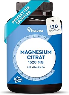 Magnesiumcitrat - 120 vegane Kapseln - 1520 mg Magnesium Citrate pro Tagesdosis - Perfekt für Sportler - Muskelnfunktion, Nerven & Energie - Mit Vitamin B6 - Laborgeprüft, Ohne Zusatzstoffe - Vitavea