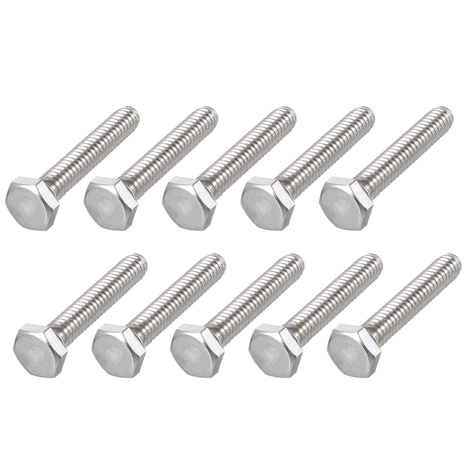 METALLIXITY Hex Head Screw Bolt (1/4-20 x 1-1/4") 50Pcs, 316 Stainless Steel, Fully Threaded, External Hex Drive