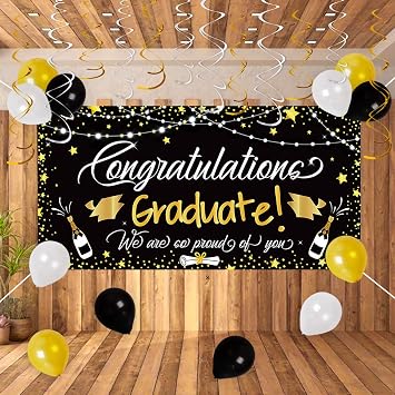Graduation Decorations Class of 2025 - Large Congrats Grad Banner Garland Photo Backdrop+Balloons+Hanging Swirls Party Supplies, 25PCS