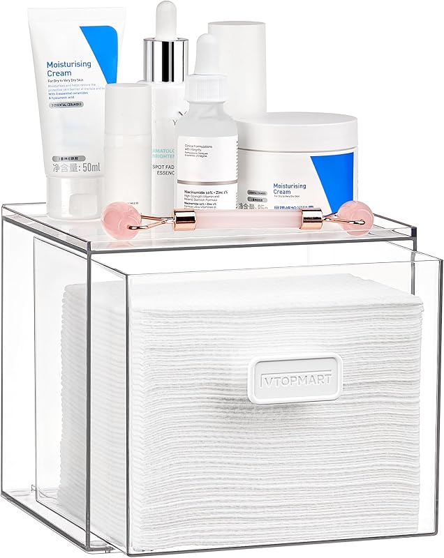 Organizador Vtopmart para toalhas faciais descartáveis, caixa transparente com gaveta e alça, 20,07 x 14,99 x 15,75 cm, 1 unidade