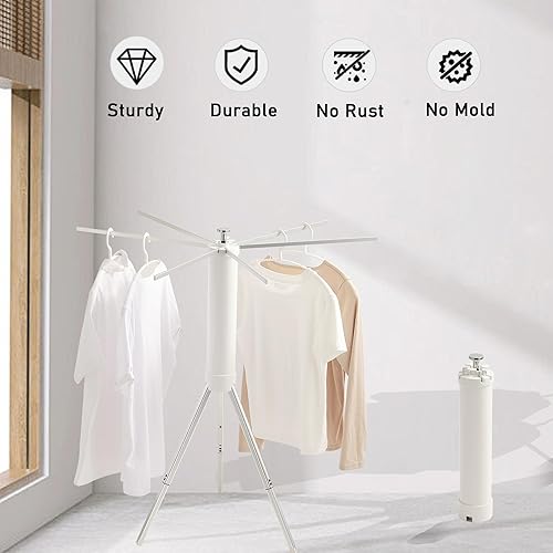 Miniatura 2 de SONICA - Tendedero de secado de ropa, plegable, portátil, trípode para secado de ropa, ahorro de espacio, plegable para viajes y uso diario en