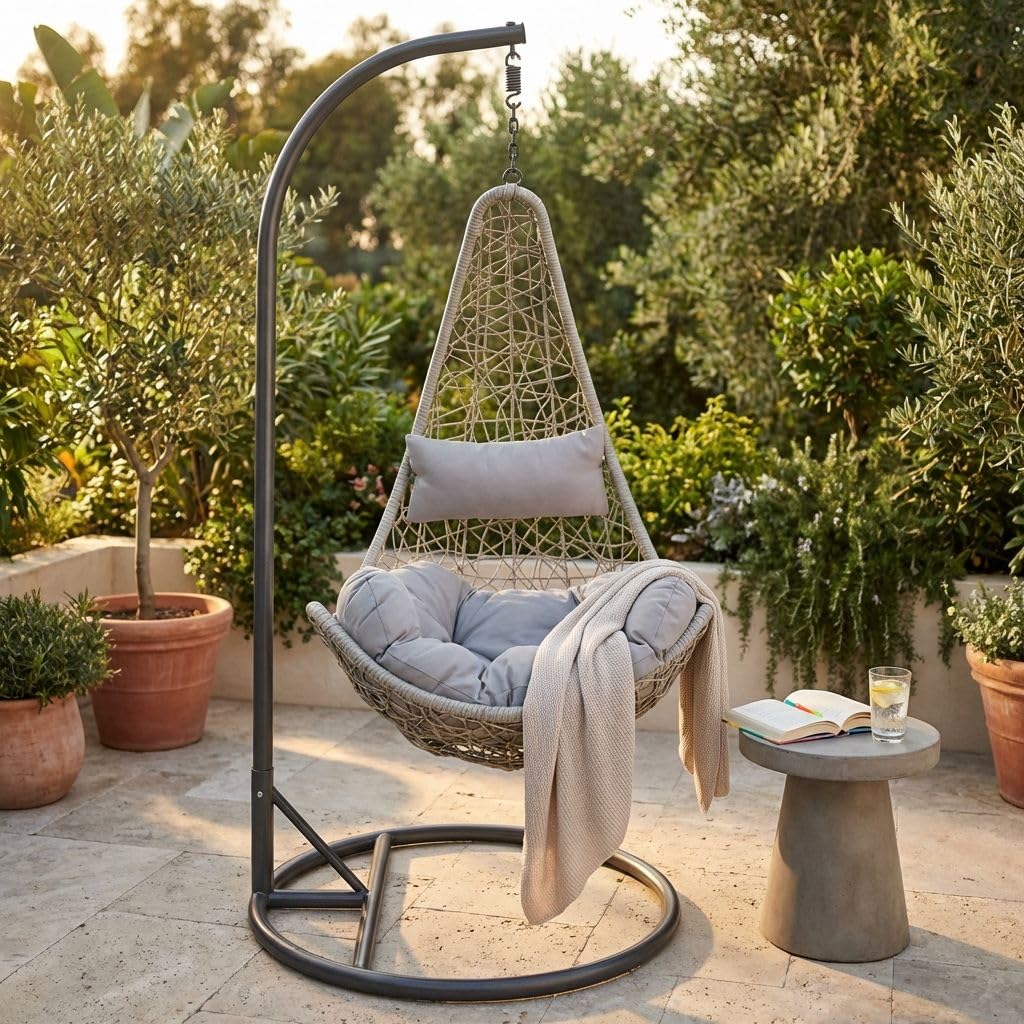 MilaniHome.it - dondolo in fibra naturale di design per esterno giardino Struttura Ø 95 x 195h seduta 80 x 70 x 120