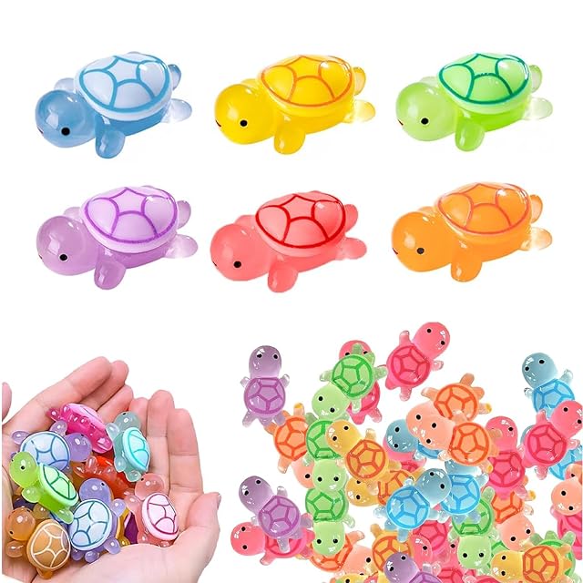 RHQFDM 60 mini tortugas luminosas de resina, figuras en miniatura para jardines, acuarios y plantas