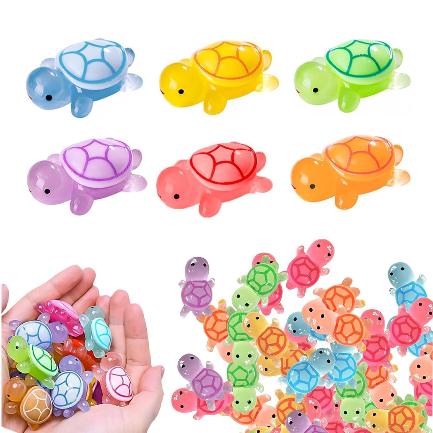 60 sztuk świecących w nocy figurki żółwi z żywicy | Mini figurki zwierząt 2,3 cm, 6 kolorów, do akwarium/ogrodu/roślin doniczkowych, projektów "zrób to sam" i na prezent