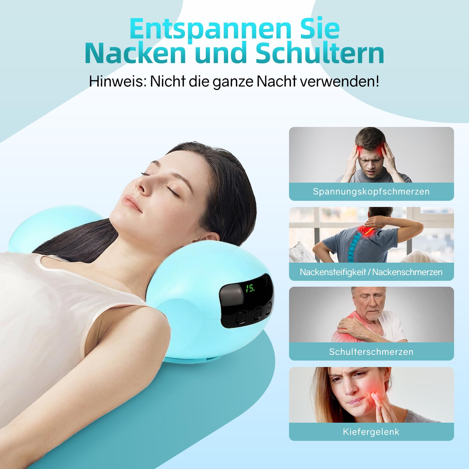 Nackenstrecker mit Wärmetherapie & Rotlichttherapie 660 nm & 850 nm, Verspannungen und Steifheit im Nacken lösen, mit 2 Polsterkissen, Nacken Traktionsgerät für Personen mit Nackenermüdung