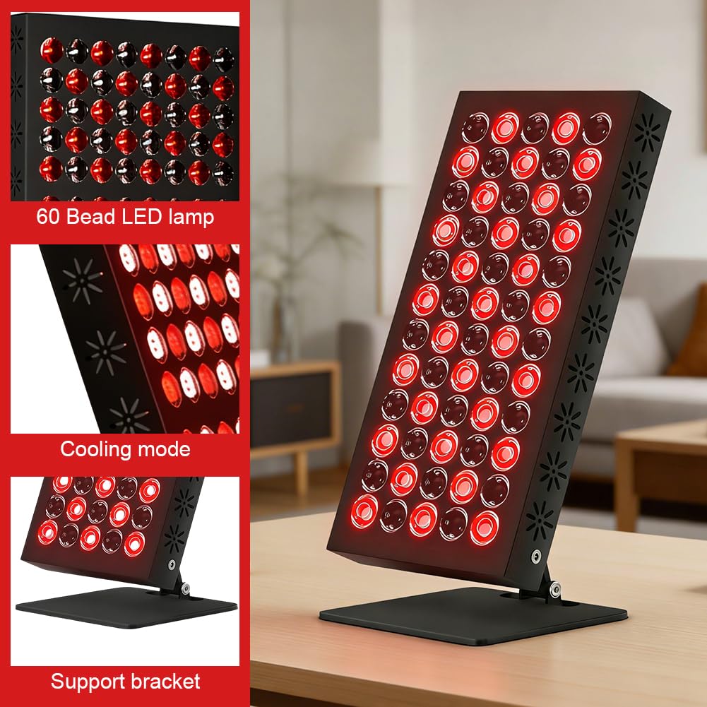 Lampa z czerwonym światłem na ciepło Lampa na twarz Rotlichtlampe Gesicht, 850nm & 660nm lampa na podczerwień z timer, 50W moc, lampa na ciepło z funkcją chłodzenia, 5 poziomów ciepła (60