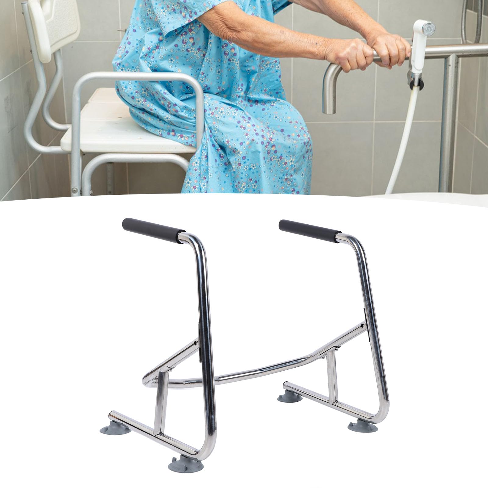 Toilet Safety Rails for Elderly, Stand Alone Toilet Grab Bar Stable Prevent Slip Toilet Handles Thickened Stainless Steel Toilet Safety Frame Grab Bar for Bathroom Toilet Seat