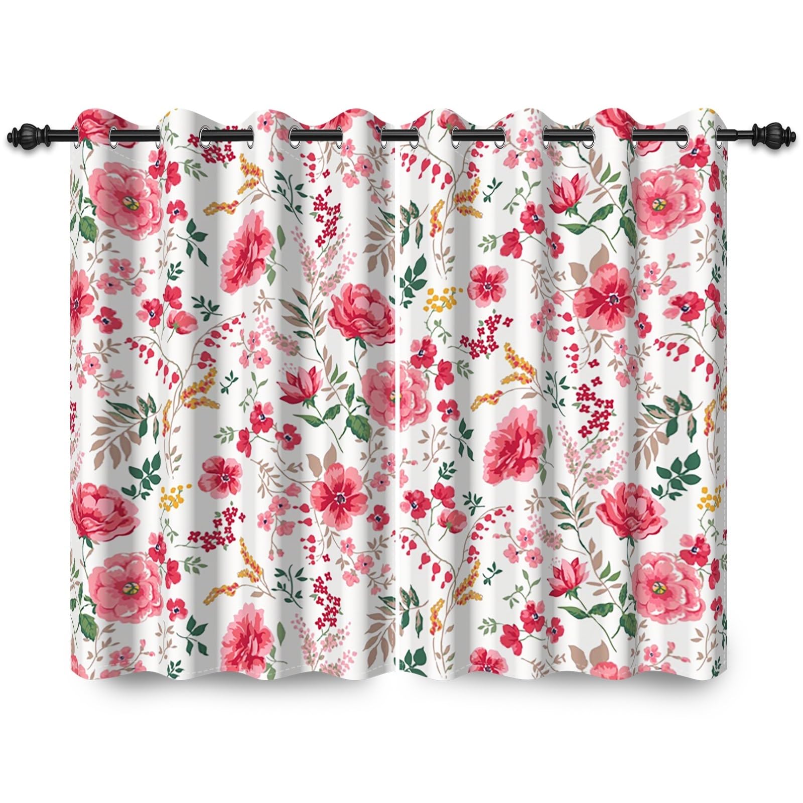 117x183cm Cortina con Ojales de Flores Rosa Floral Estético Botánico Granja Estilo campestre Aislantes Térmicas Cortinas para Ventanas Dormitorio de niña Sala de Estar,2 Panels