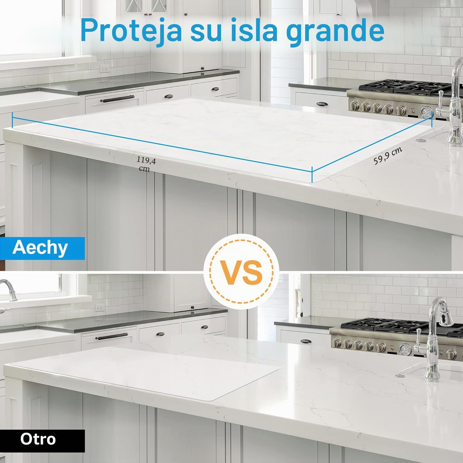 AECHY Alfombrilla de Silicona Extra Grande 120x60x0,2 cm, Tapete de Silicona para Encimera Cocina, Protector Resistente al Calor, Impermeable y Antideslizante, Enviado Enrollado, translúcida