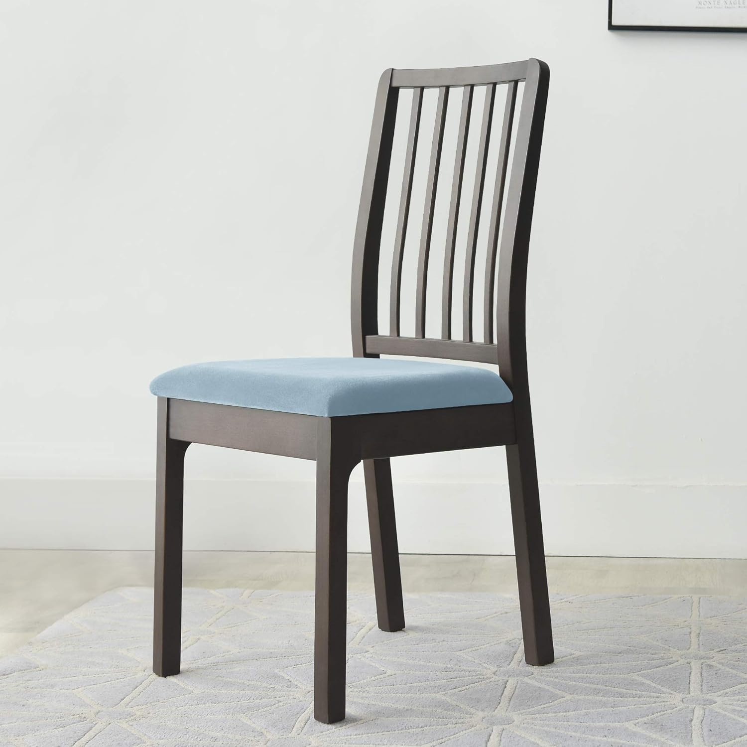 Seat Covers for Dining Room, Soft Velvet Dining Chair Cover with Straps Washable Chair Seat Slipcovers Protector (4, Light Blue)