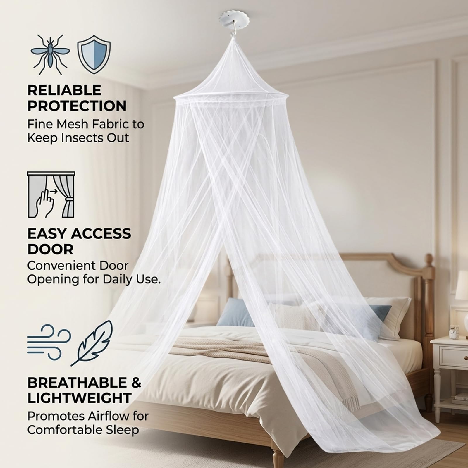 Bed Canopy, Mosquito Net for Bed, Double Bed Canopy Frame Design, 250 cm x 60 cm x 1050 cm Dimensions — view 4