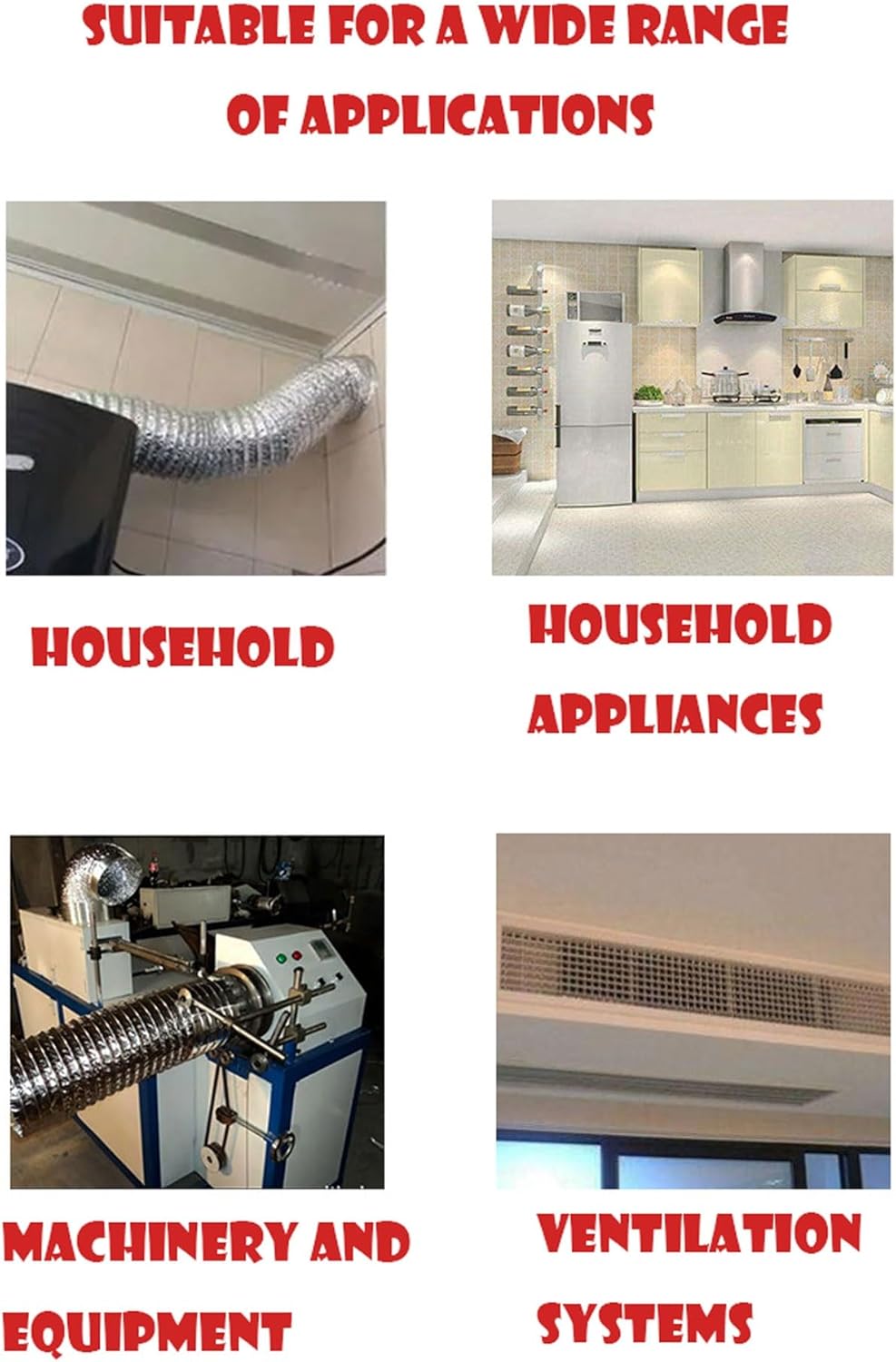 Flexible Aluminum Duct Hose, 1.5m-5m, Ø80-200mm, for Tumble Dryers, Cooker Hoods, AC, 2 Stainless Clamps Included, Heat Resistant(120mm 3m)