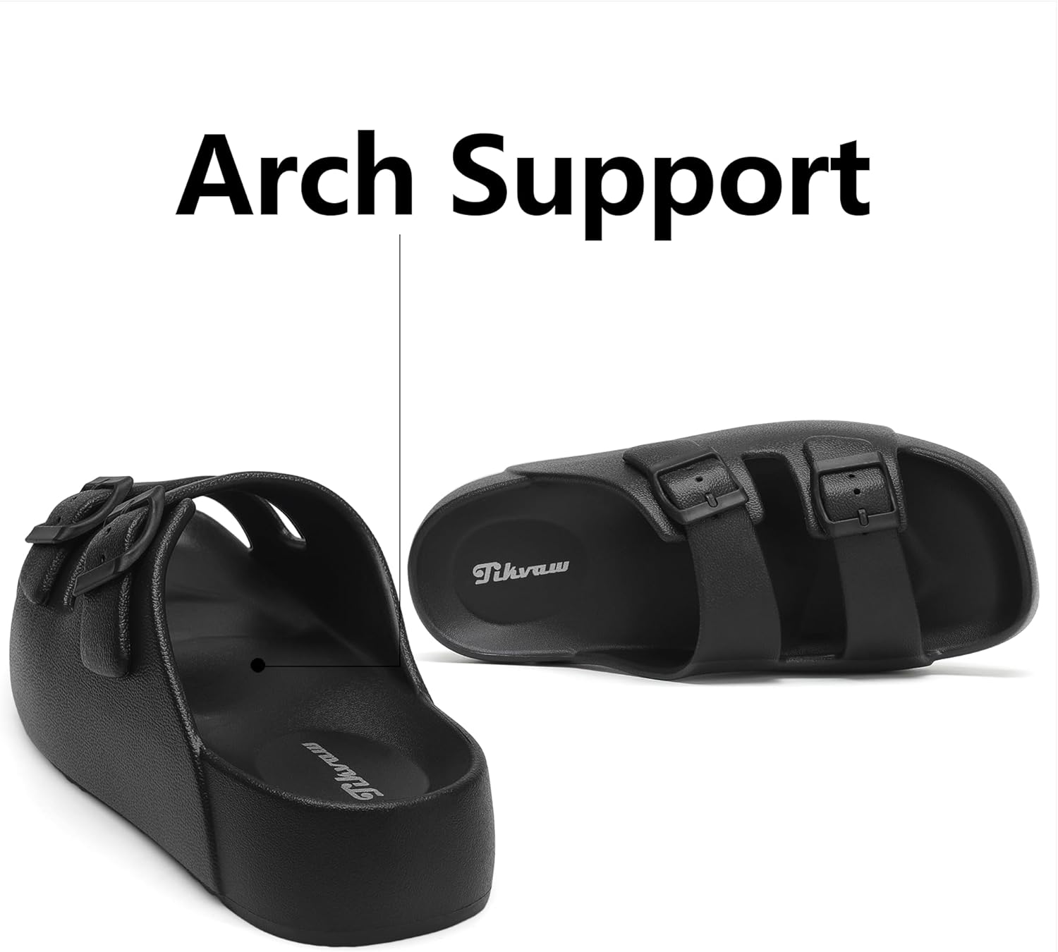 TIKVAW Women's Platform Sandals with Arch Support Square Toe Adjustable 2 Buckle Sandals,Comfort Lightweight Summer Beach Slides